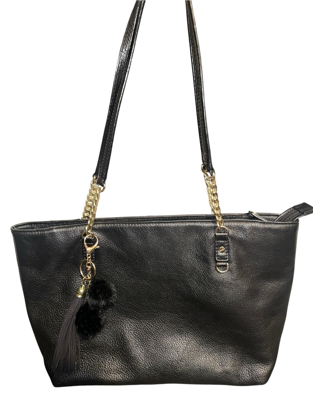 Michael Kors Black Leather Tote with Gold Hardware